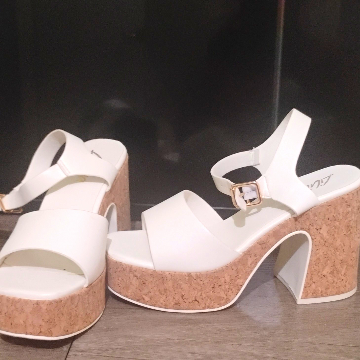 Liliana Women’s White Platform Block Heel Ankle Strap Open Toe Sandals 8