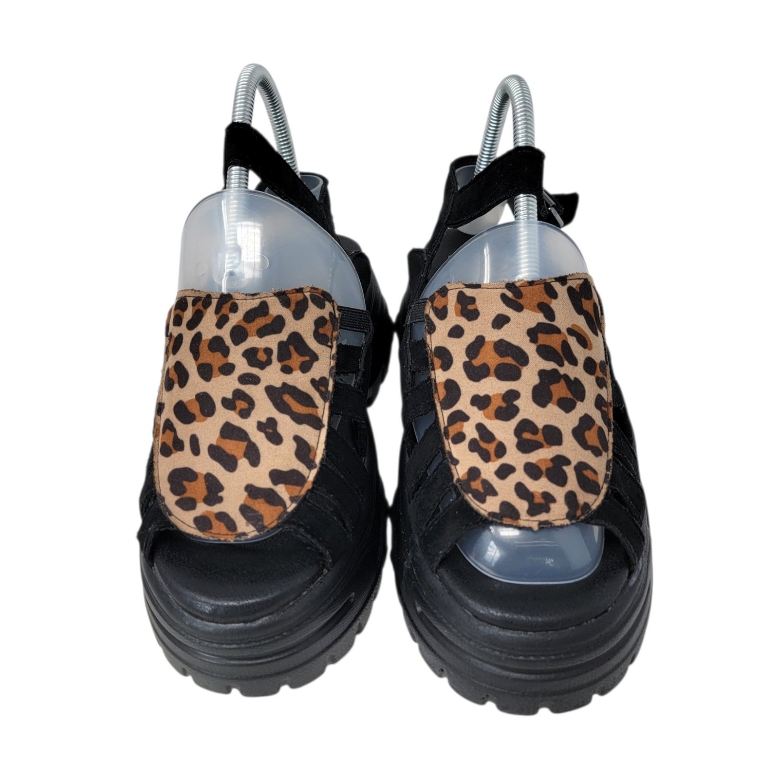 T.U.K. Creeper Sandals Womens 8 Black Leopard Wave Chunky Grunge Platform Goth