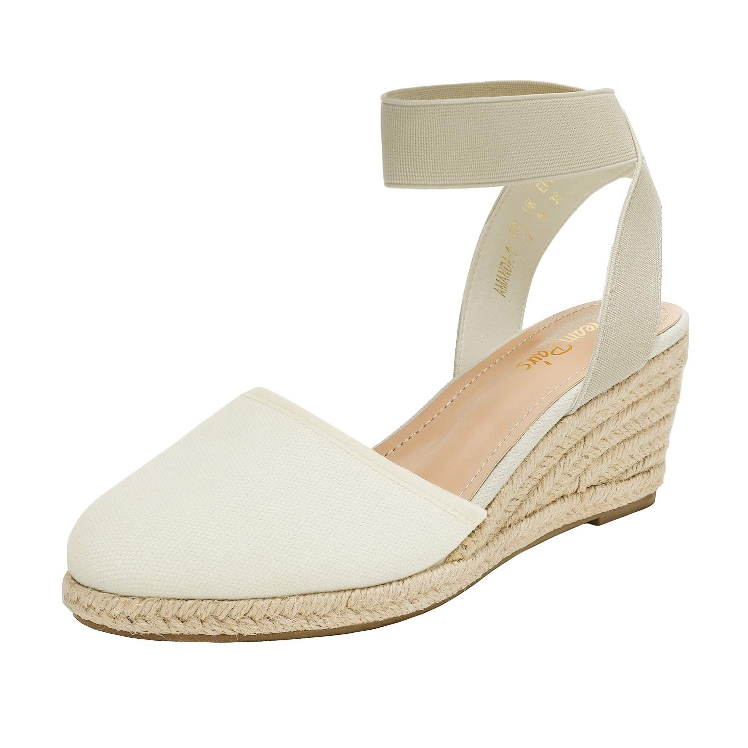 Espadrilles Wedge Sandals,Size 9,Beige/White