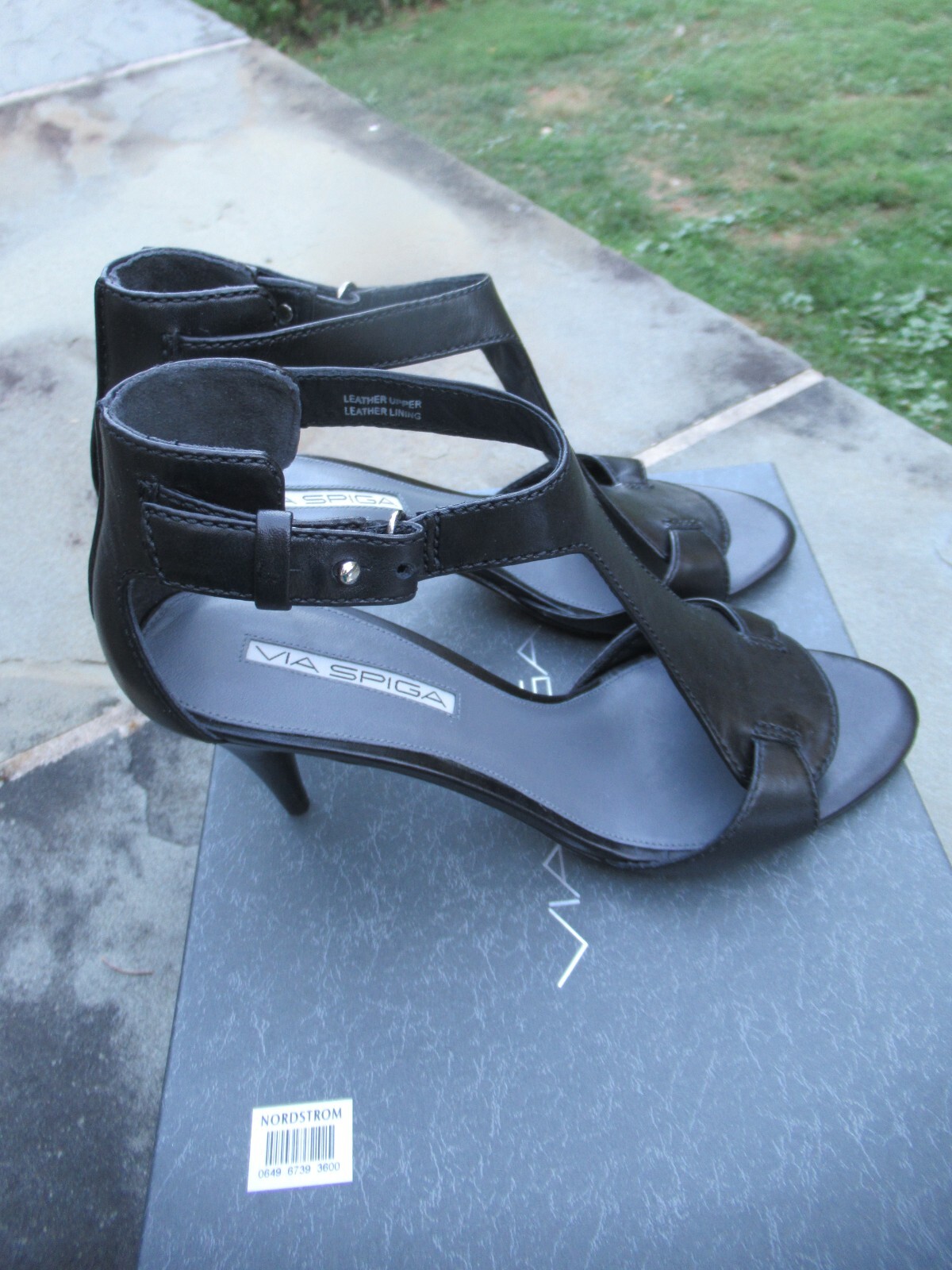 NIB Via Spiga V- Trina 2 Black Vachetta 3.25 in OpenToed Sandal Heels-7.5 M