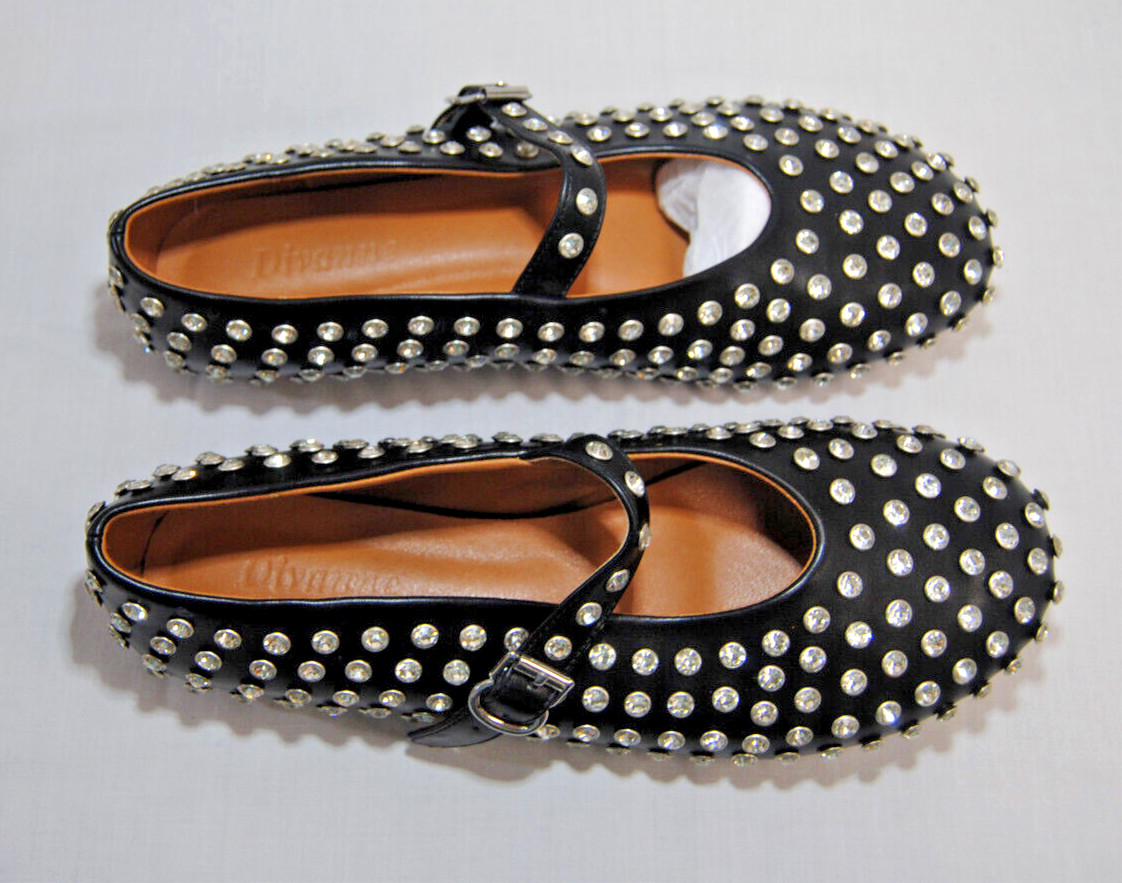 Divanne Womens Rhinestone Ballet Flats Mary Jane Shoes with Buckle Strap T2356