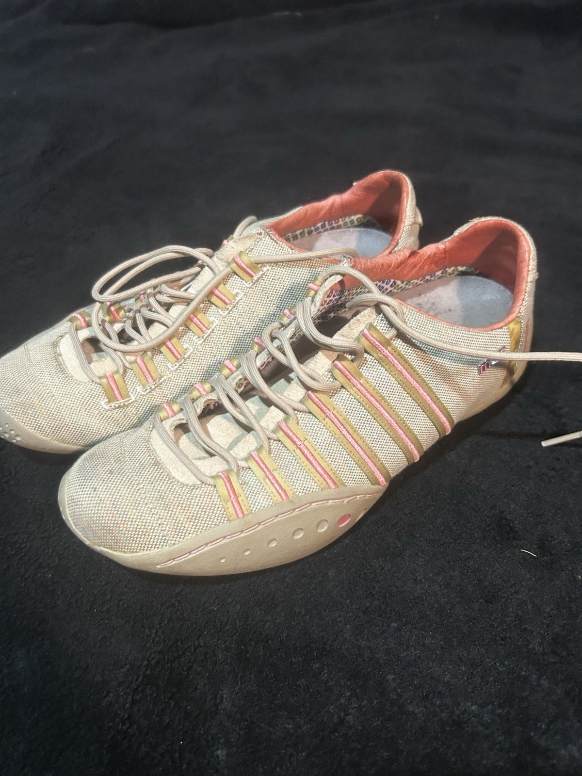 Michelle K Striped Lace Up Breathable Athletic Sneakers Beige Pink Yellow 32115
