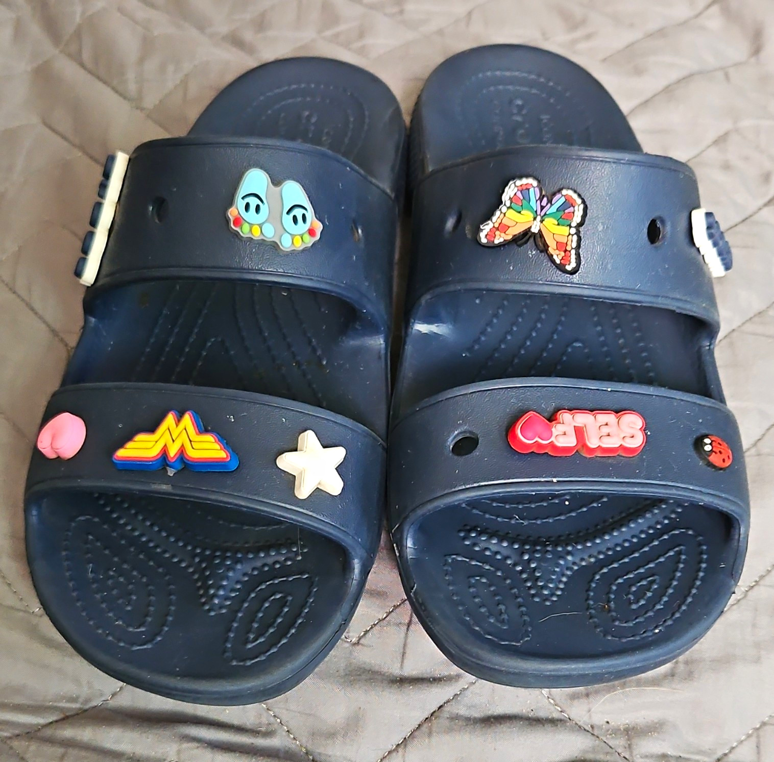 Crocs Women’s Blue Slip-On Slide Sandals US 9 with Jibbitz, Wonder Woman