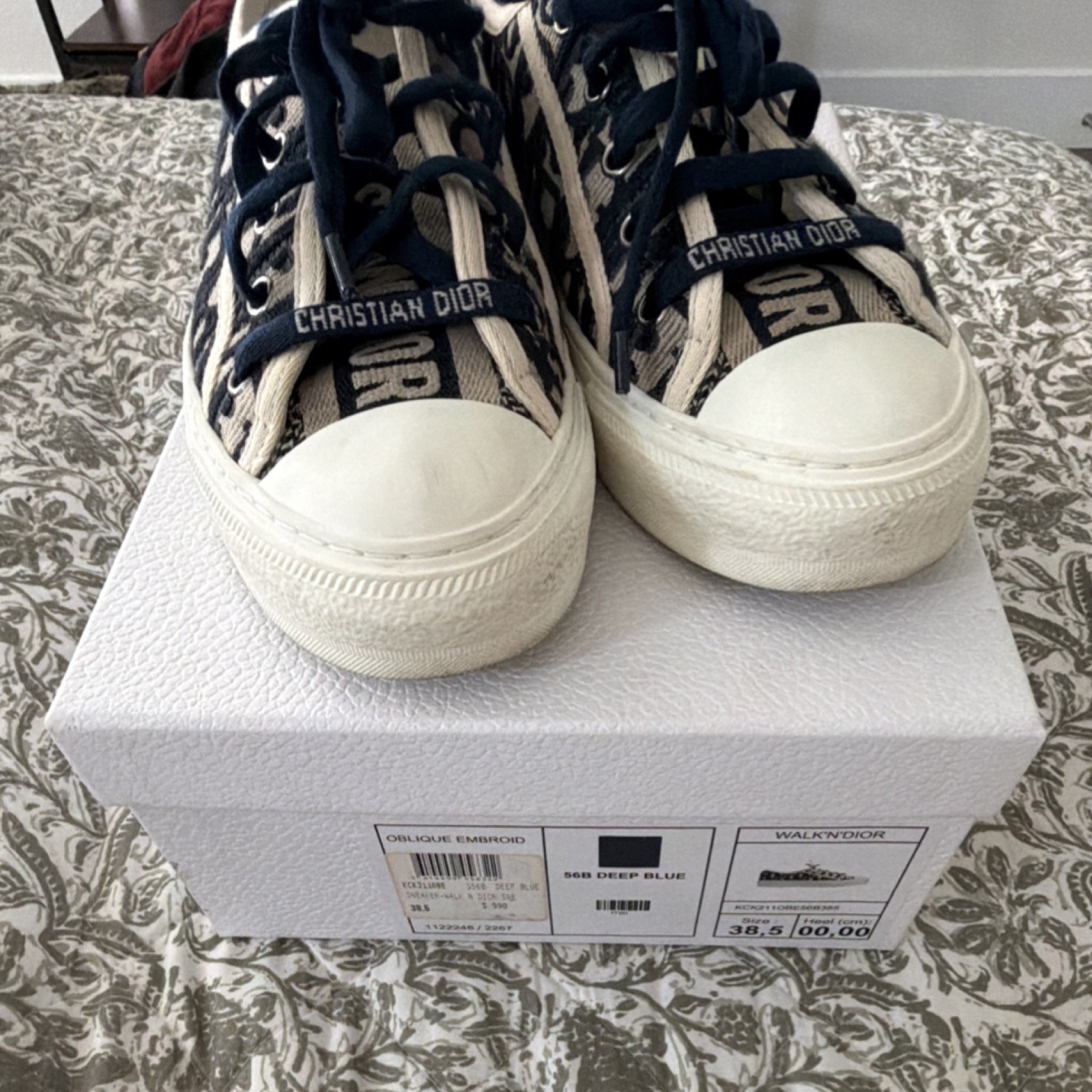 Dior Walk’n’Dior Oblique Embroidered Deep Blue Women’s Lace Up Sneakers Canvas