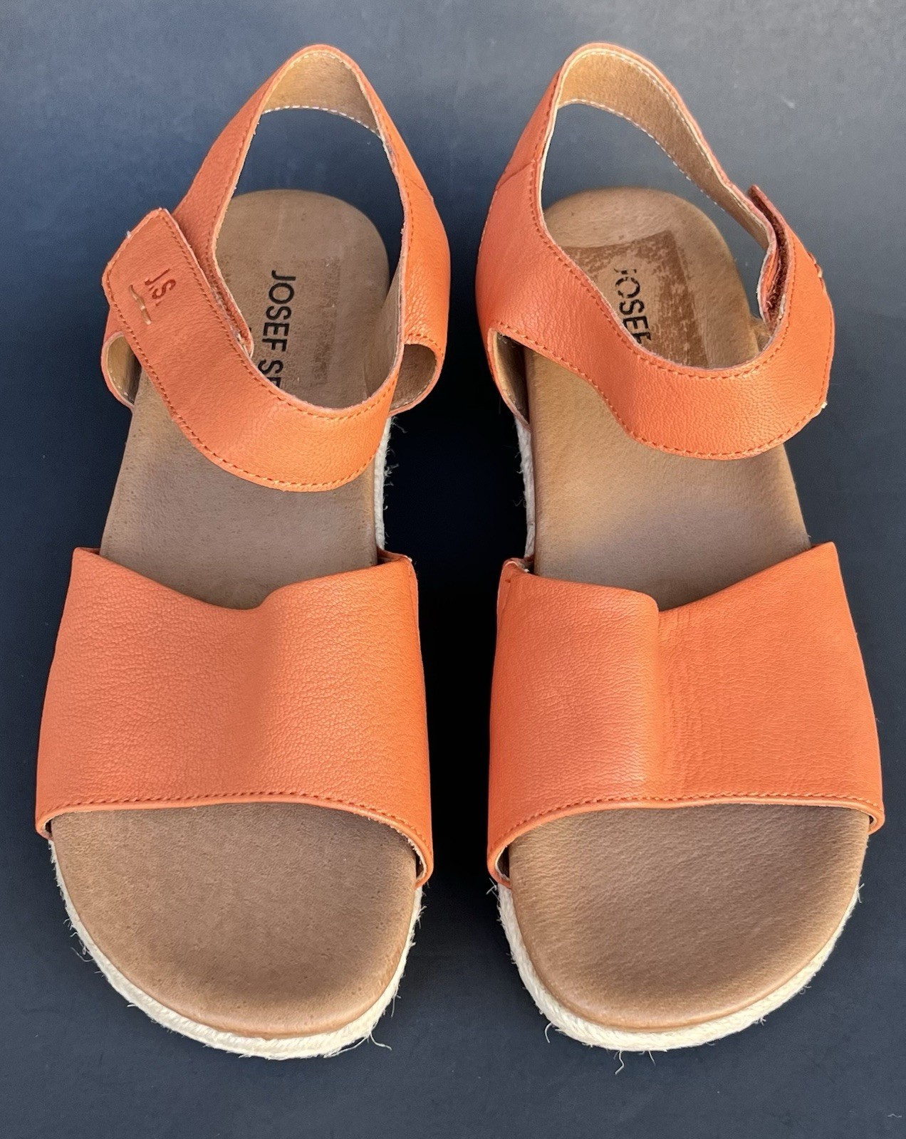 Josef Seibel Miranda Spadrile Wedge Leather Sandals Papaya Women’s Size 8 US