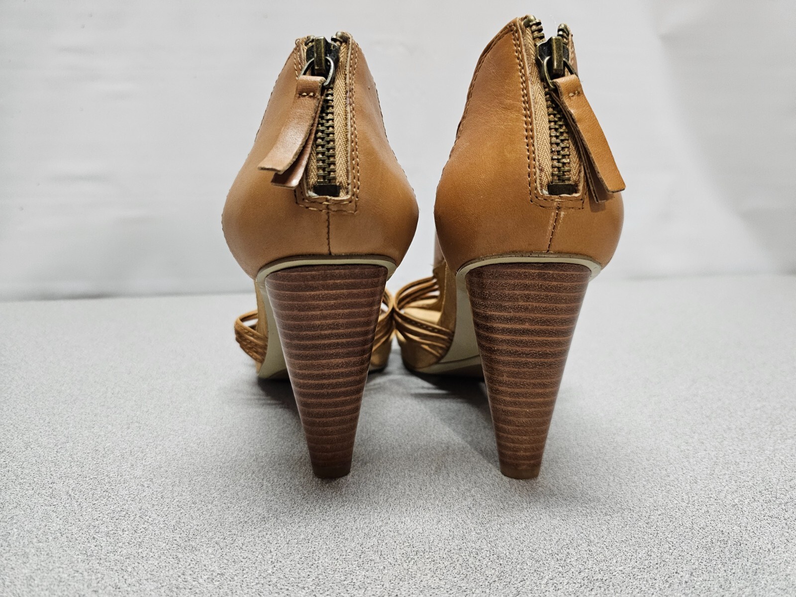 Nine West Womens Size 7 Brown Leather Pumps 3.5″ Cone Heels Strappy Open Toe
