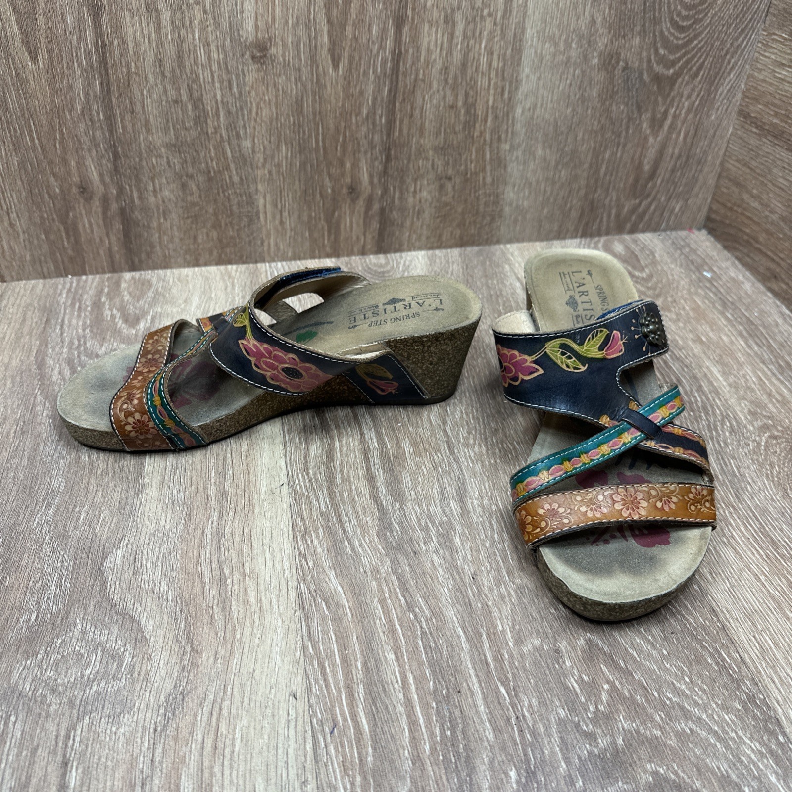 L’Artiste By Spring Step Swan Sandals Floral Leather Women’s Size 38