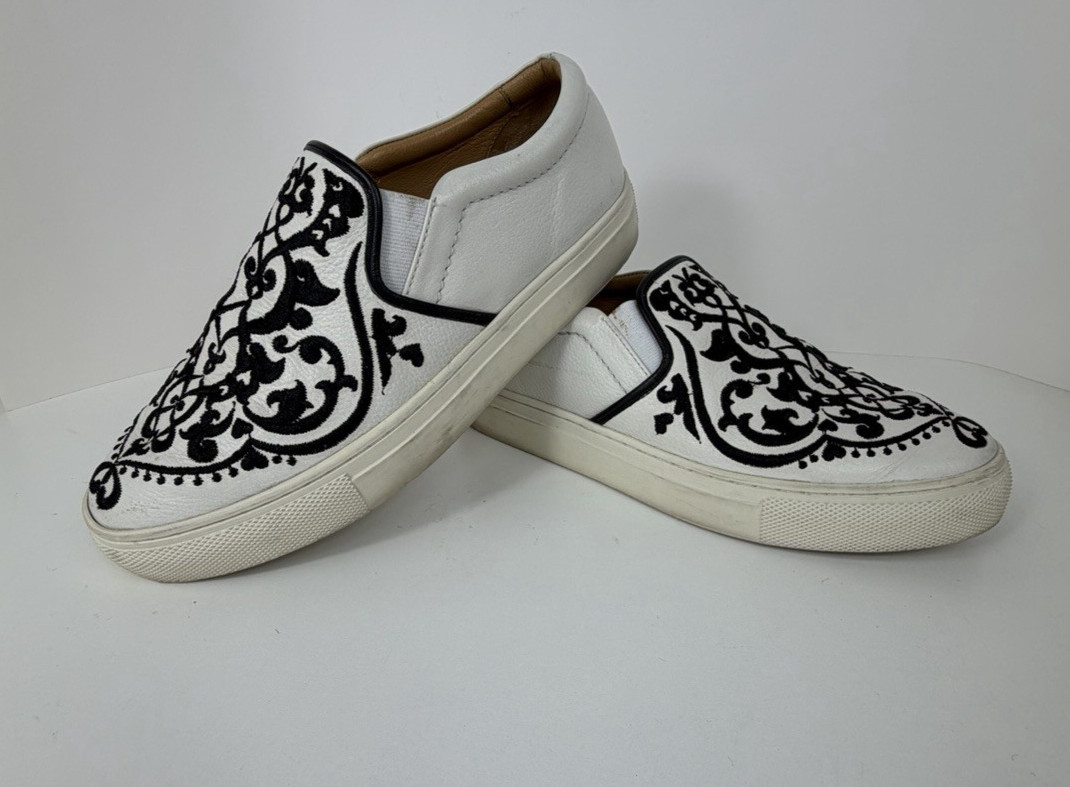 Brighton Women’s Size Moor Casablanca Embroidered Blk/White Leather Sneakers
