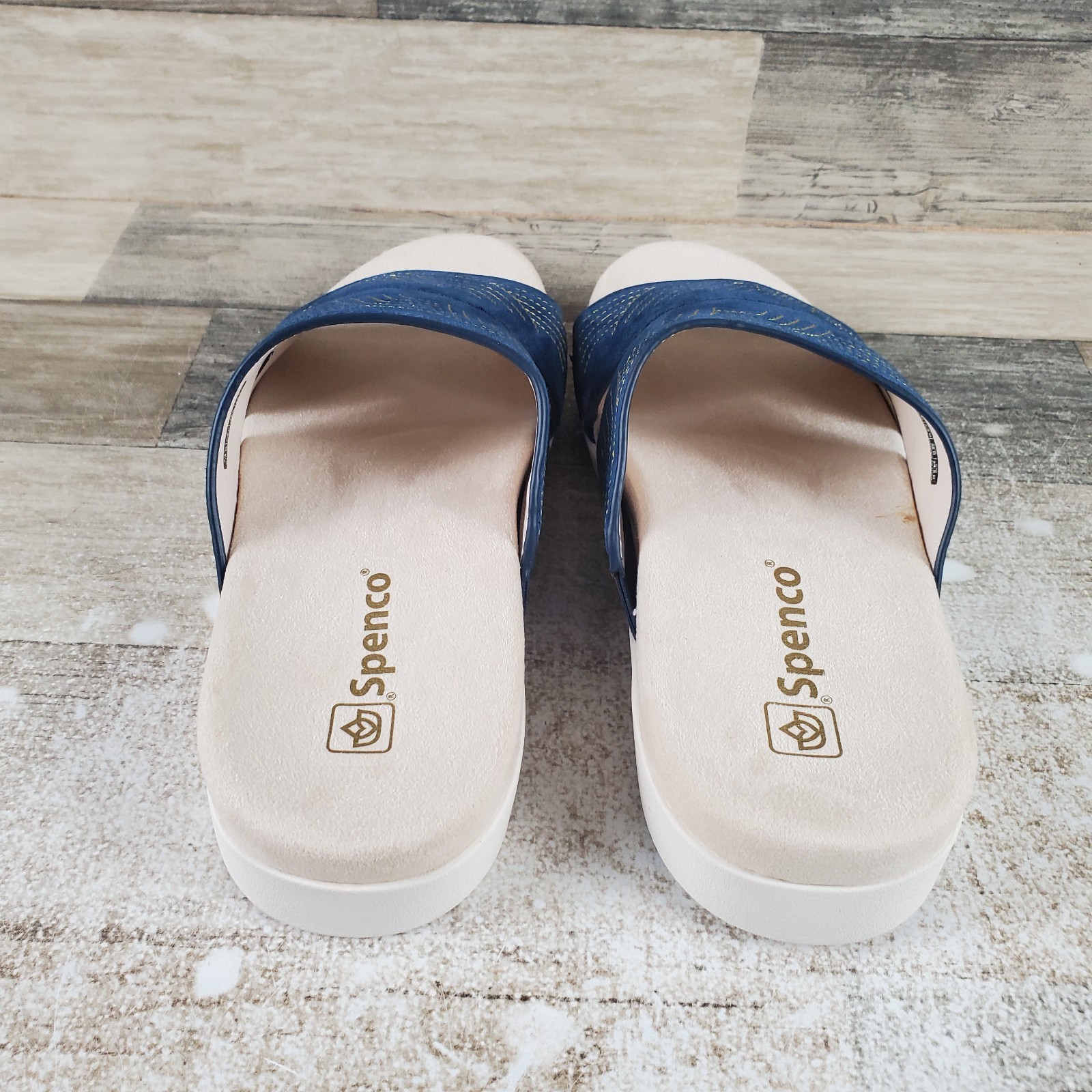 Spenco Twilight Ellie Womens Slide Sandal Sz 7.5 D Peacoat Gold Leather Slip On