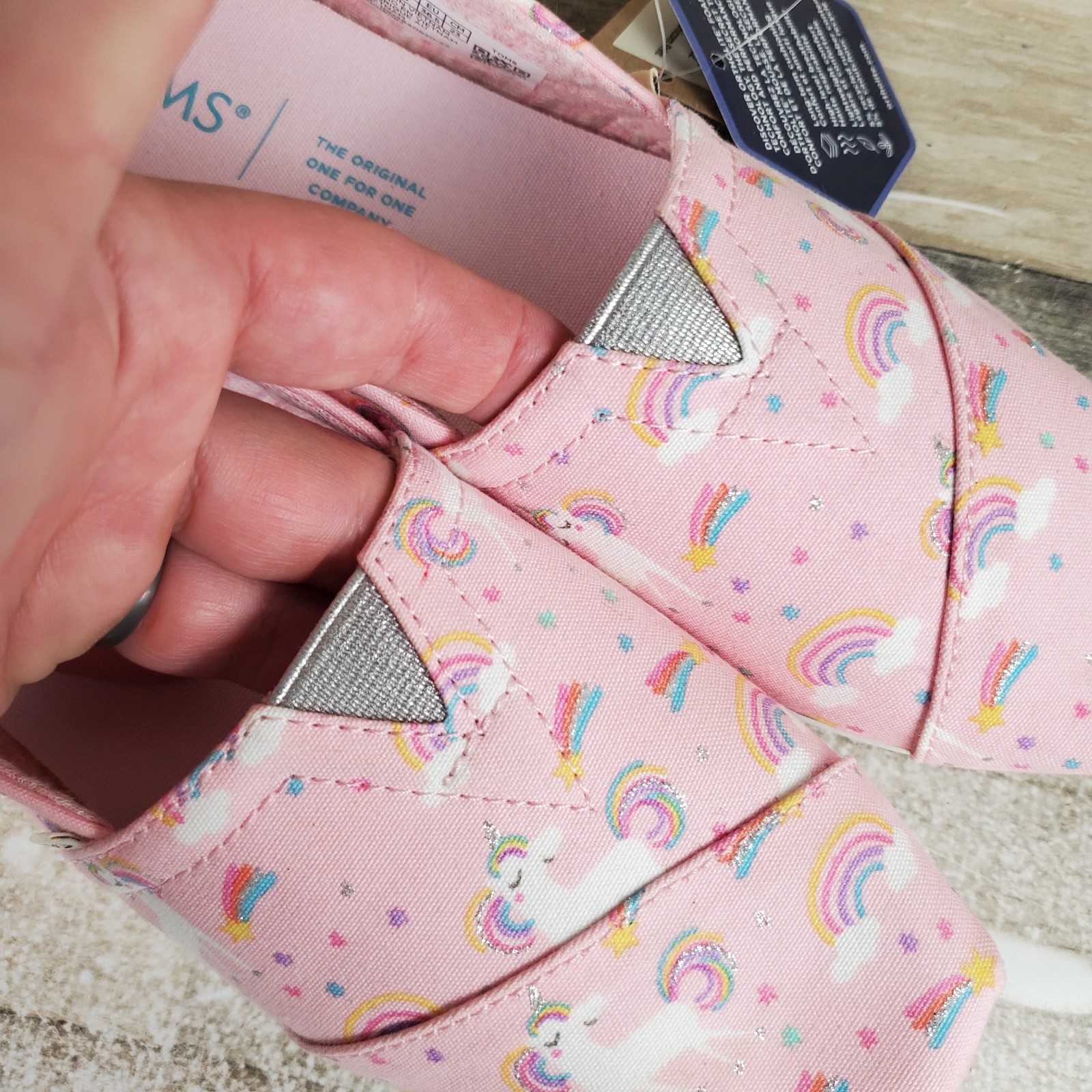 Toms Alpargata Womens Shoes Sz 6 Pink Almond Blossom Unicorn Print Slip On Flats