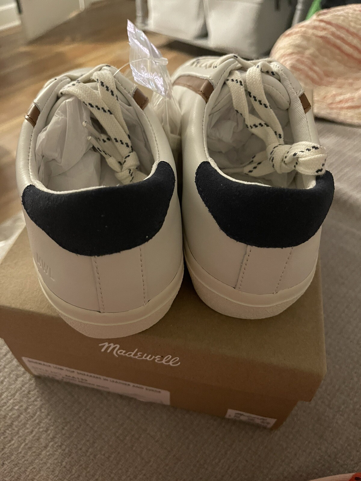 Madewell Sidewalk Tennis Shoes Leather White w/ Brown Accents Women’s 7.5