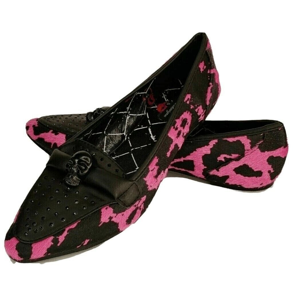 Abbey Dawn by Avril Lavigne Skull Shoes Size 5 Pink Black Flats Halloween Gothic