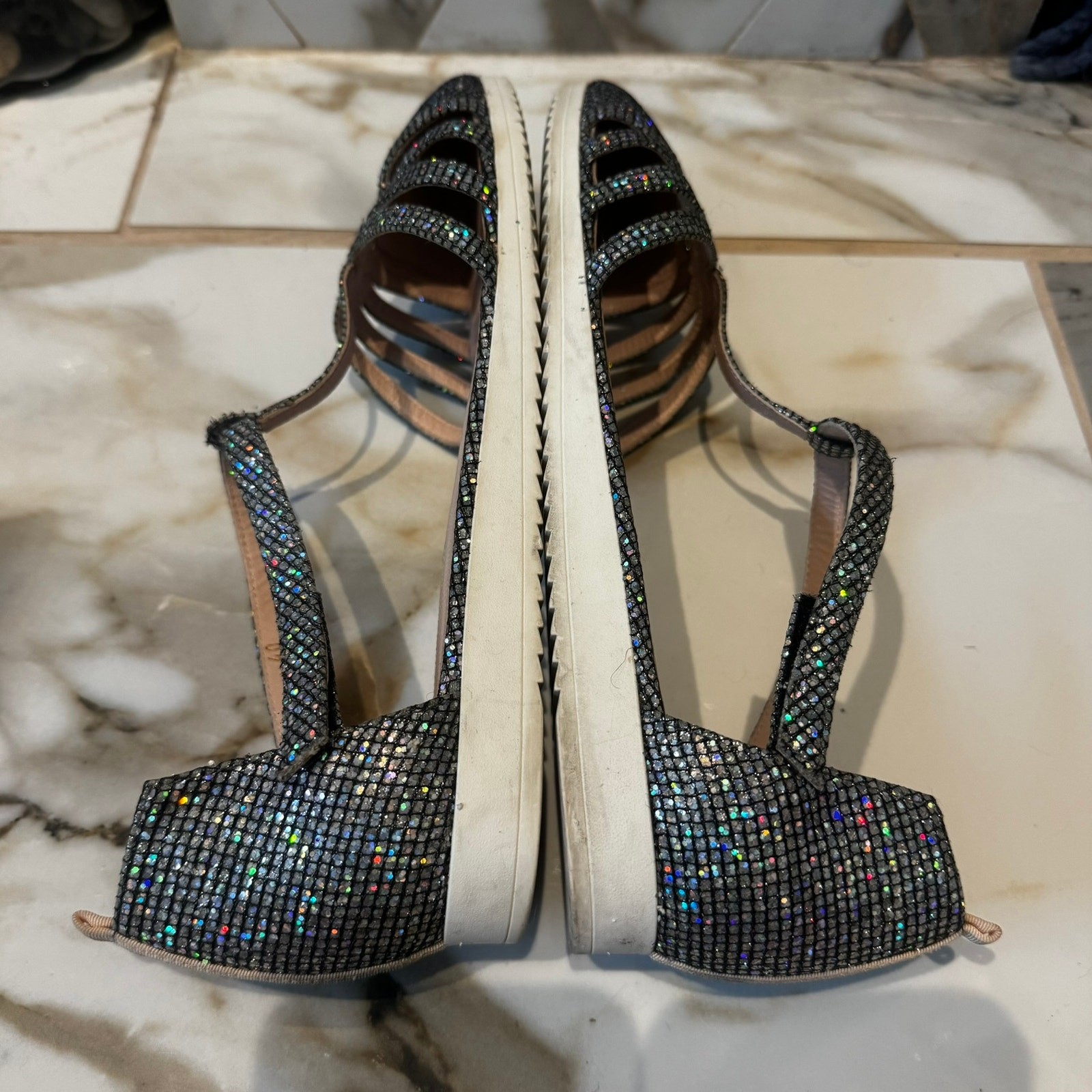 SJP by Sarah Jessica Parker Meteor Silver Scintillate Glitter Sneaker Sandals 40