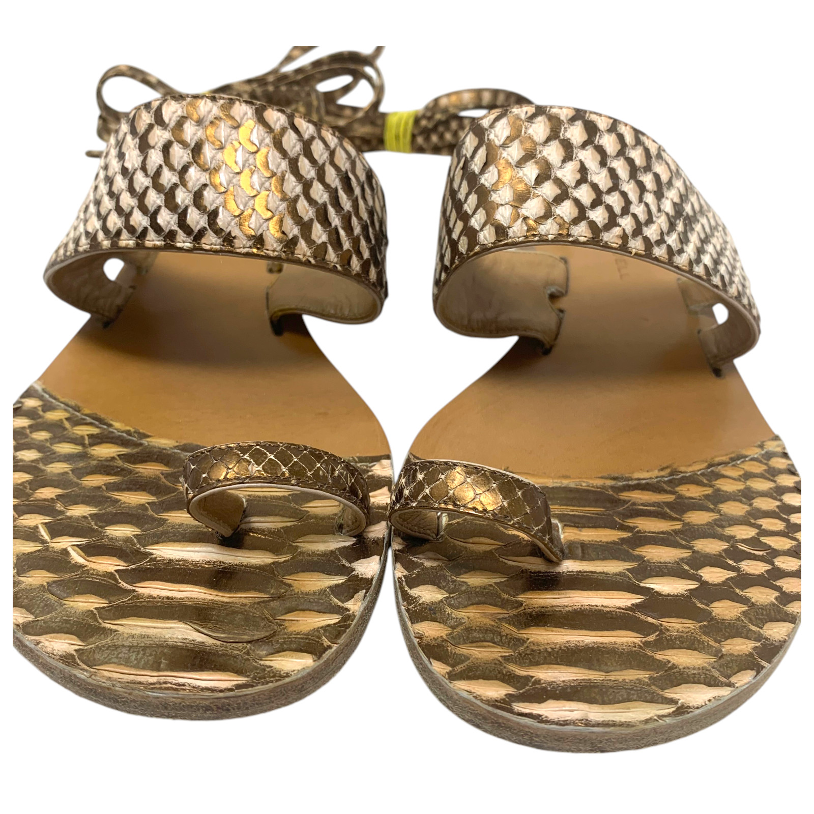 Devi Kroell Python Snakeskin Metallic Ankle Wrap Sandals Sz EU 37 Made in Italy