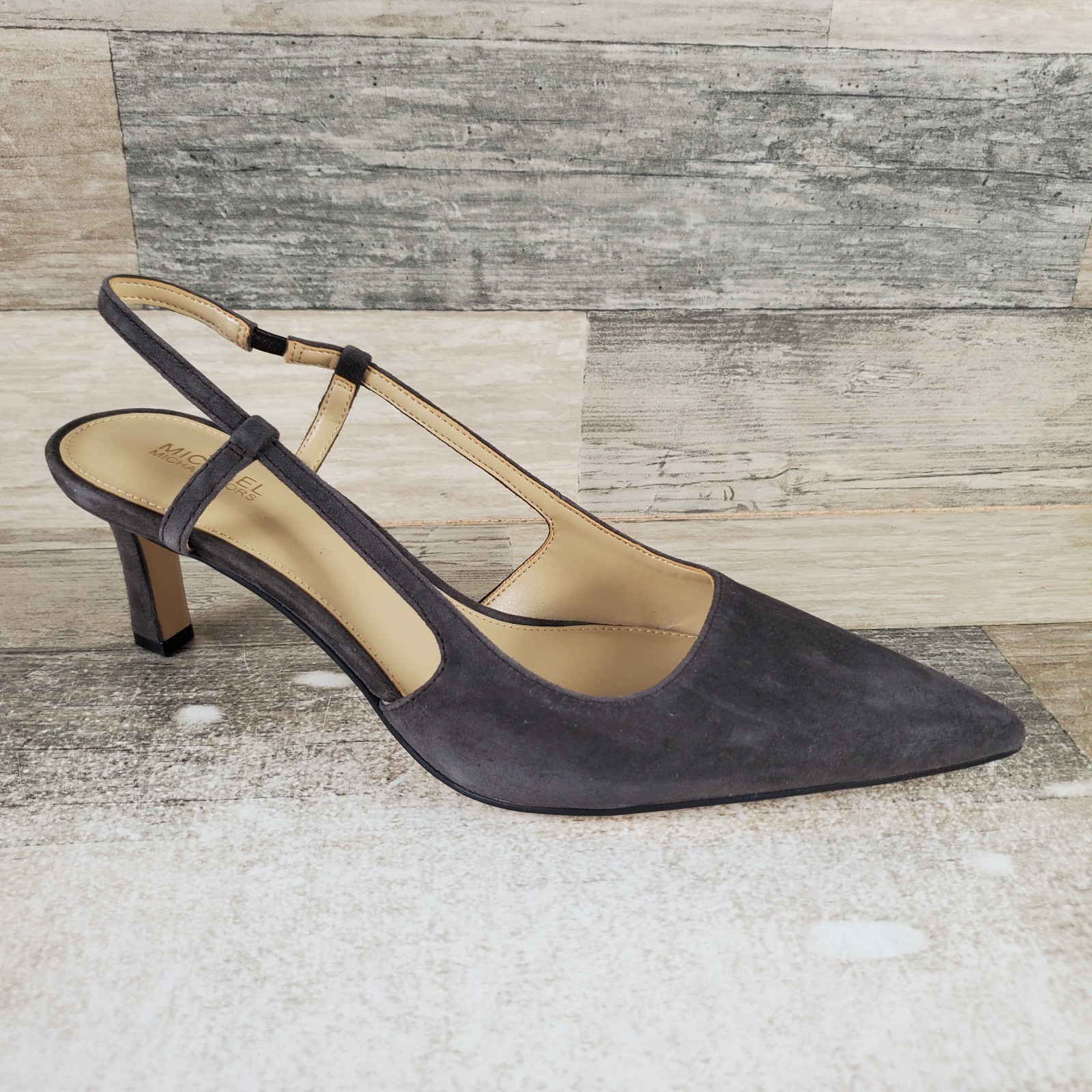 Michael Kors Alora Womens Slingback Pumps Sz 8 M Chocolate Point Toe Kitten Heel