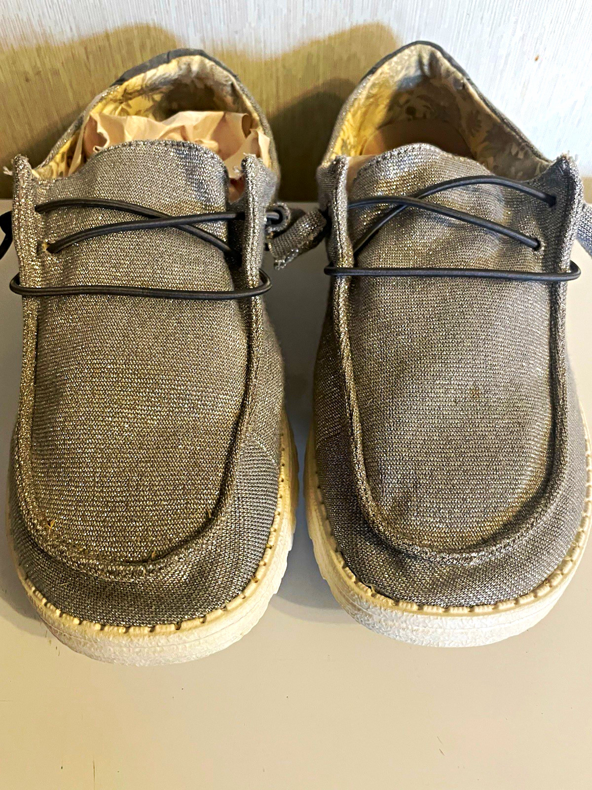 Hey Dude Wendy Stretch Sparkling Grey Women’s Slip-On Lightweight Glitter US 9