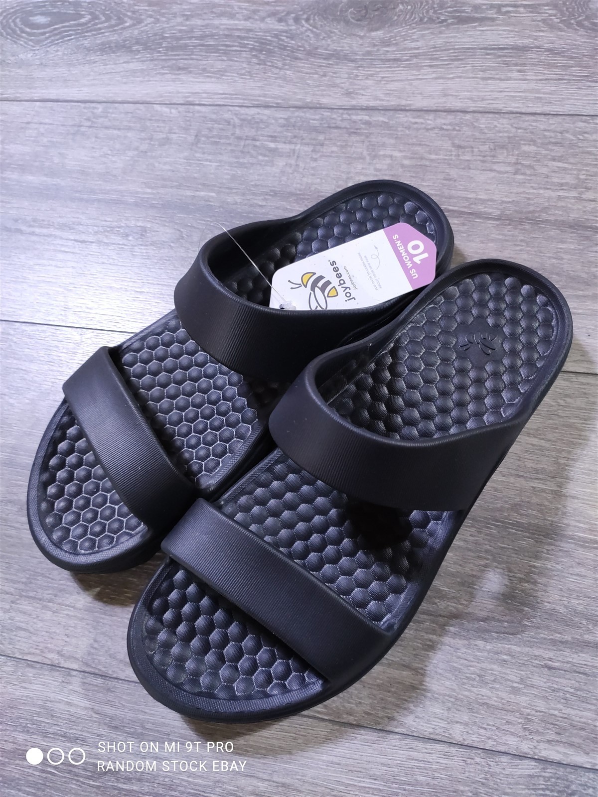 Joybees Sandals Adult Size 10 Black Riviera Double Strap Slides Womens