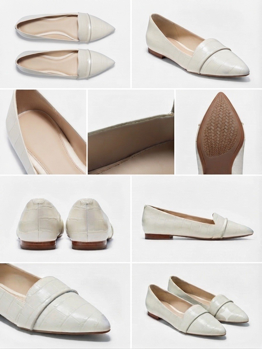 Cole Haan Women’s White Leather Croc-Embossed Pointed Toe Slip-On Flats 9B