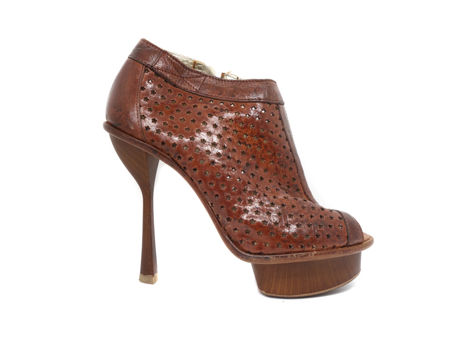 Just Cavalli 00s Y2K Leather Star Perforated Peep-Toe Platform Heels