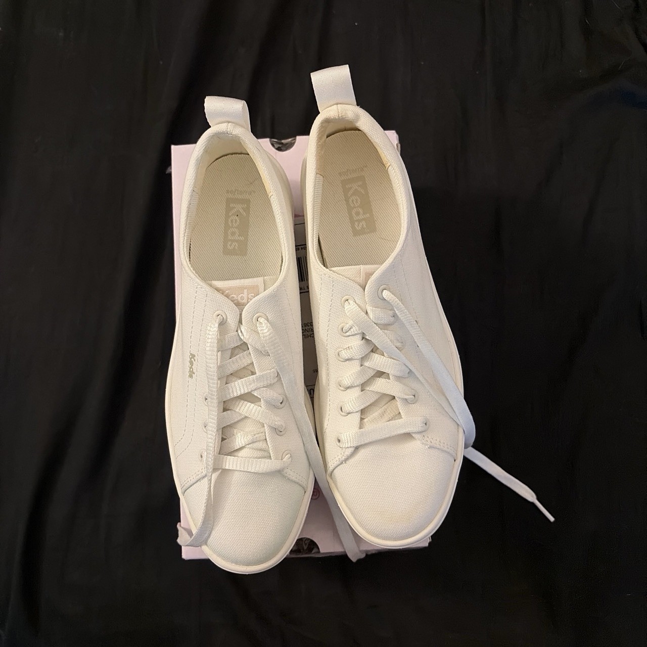 Keds Women’s White Canvas Low Top Platform Lace-Up Sneakers Logo, New w/ Box