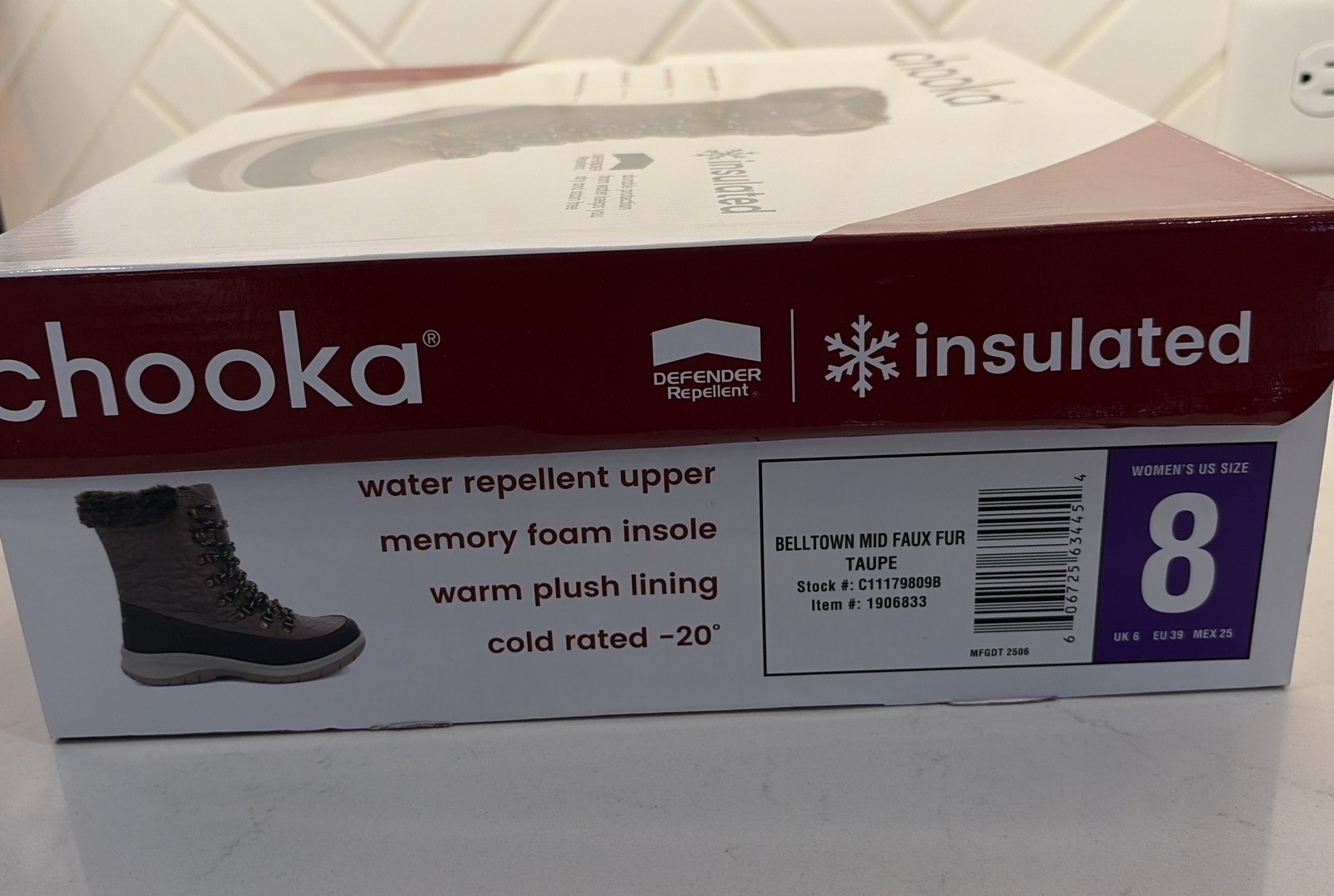 CHOOKA Winter Boots Size 8 Belltown Mid Faux Fur Insulated Waterproof Womens NEW