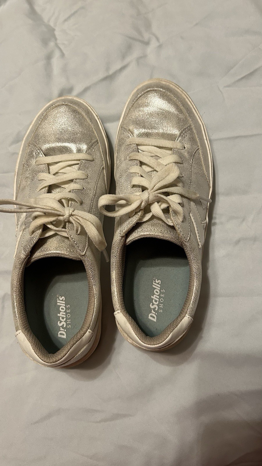 Pre-Owned Dr.Scholls Madison Lace Platform Sneakers Silver Faux Leather Size 8