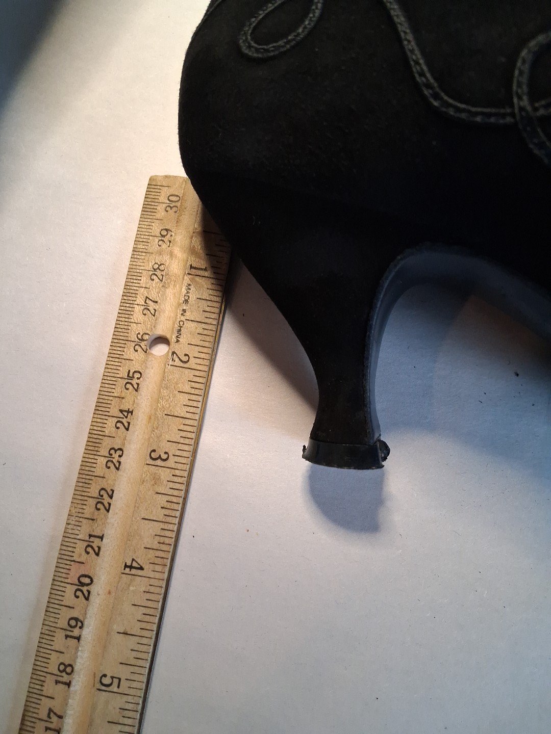 Peter Fox Size 7.5 B Black Suede Flare Heel Pumps Ribbon Ropeing
