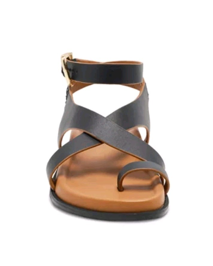 Free People Anya Crisscross Toe Ring Sandals – Black Leather Tan Women’s Size 8