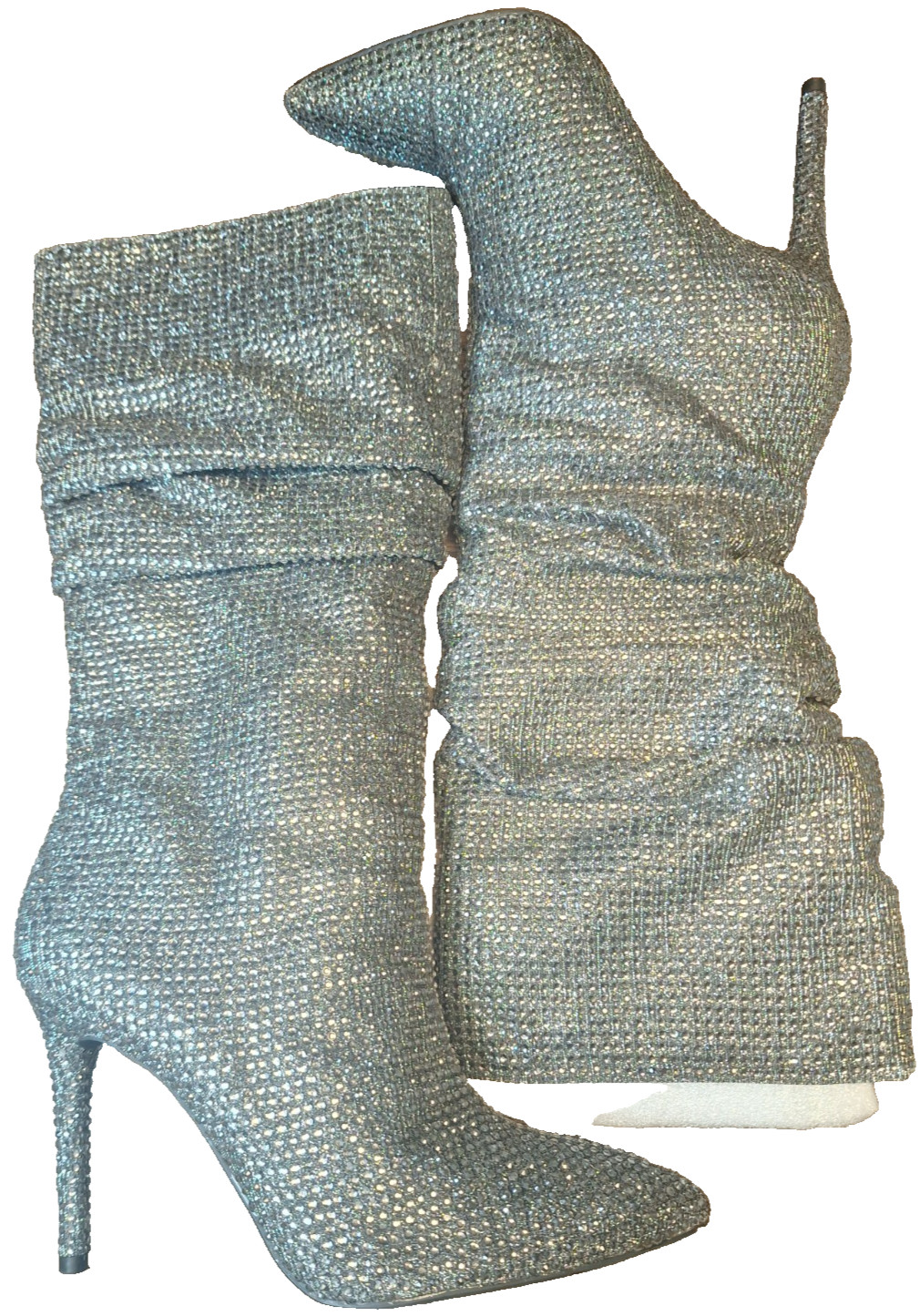 Jessica Simpson Layzer Slouchy Rhinestone Boots Pewter Silver 8.5 High Heel