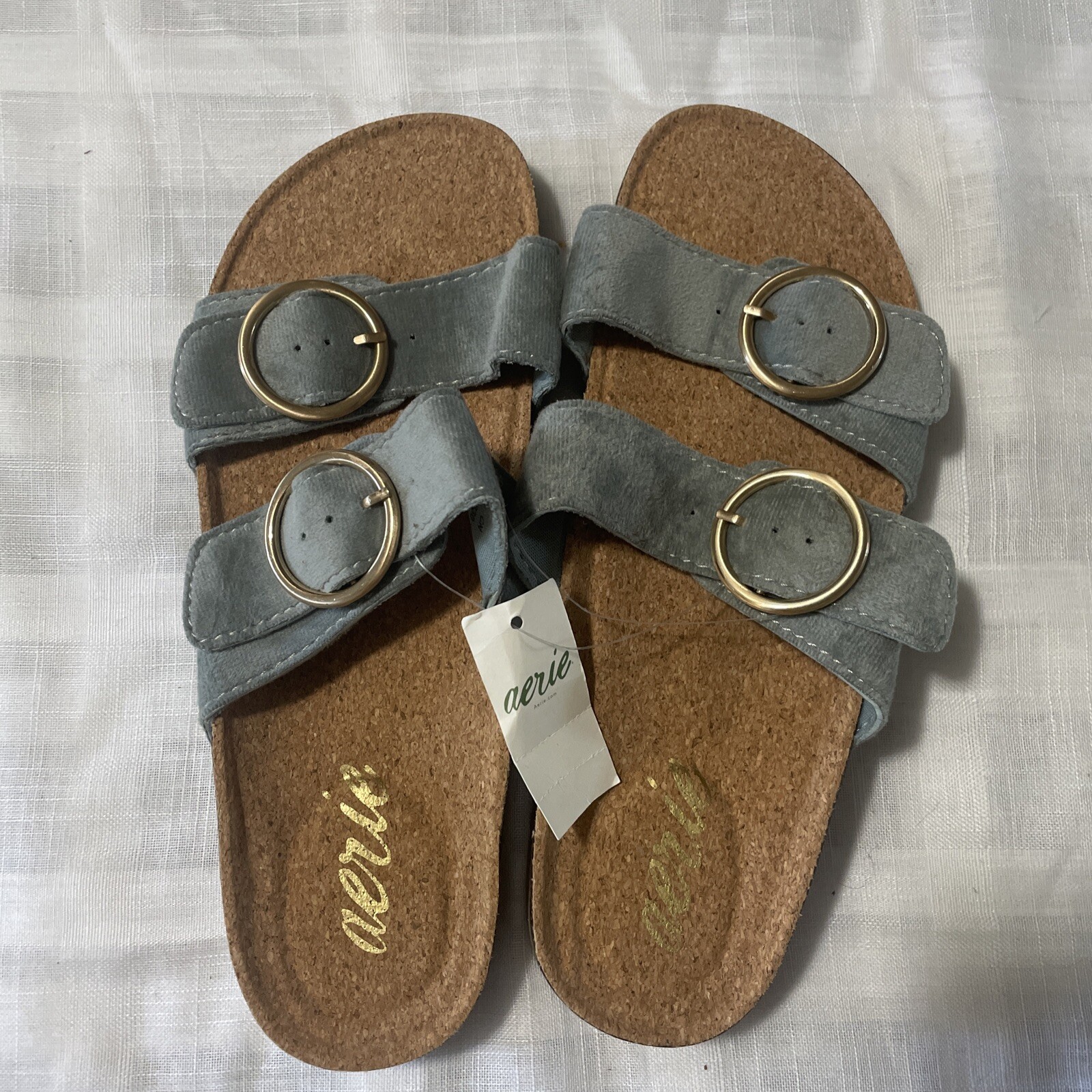 Aerie Velour Double Strap Slides US Size 6 Blue