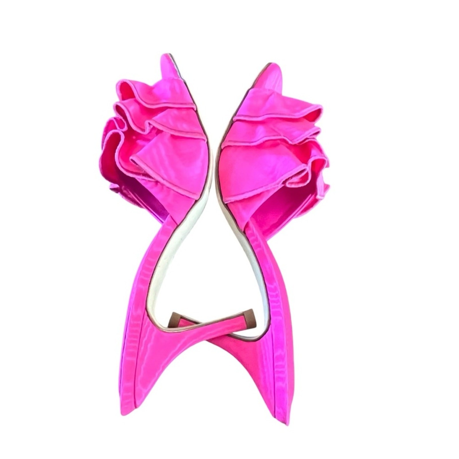 Larroudé Colette Ruffled High Stiletto Heel Sandals Ariana Magenta NEW Size 7.5