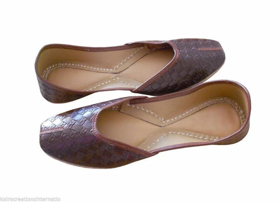 Women Shoes Indian Handmade Leather Punjabi Flip-Flops Brown Jutties US 5.5-6.5