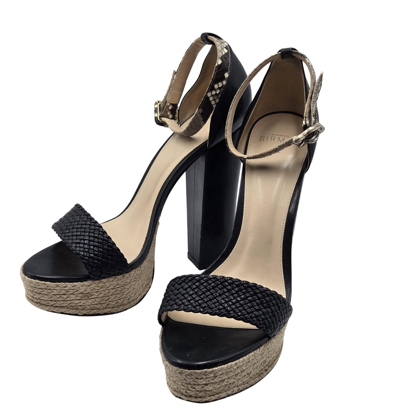 Alexandre Birman Sandals Womens Size 9.5 Black Espadrille Block Heel Ankle Strap