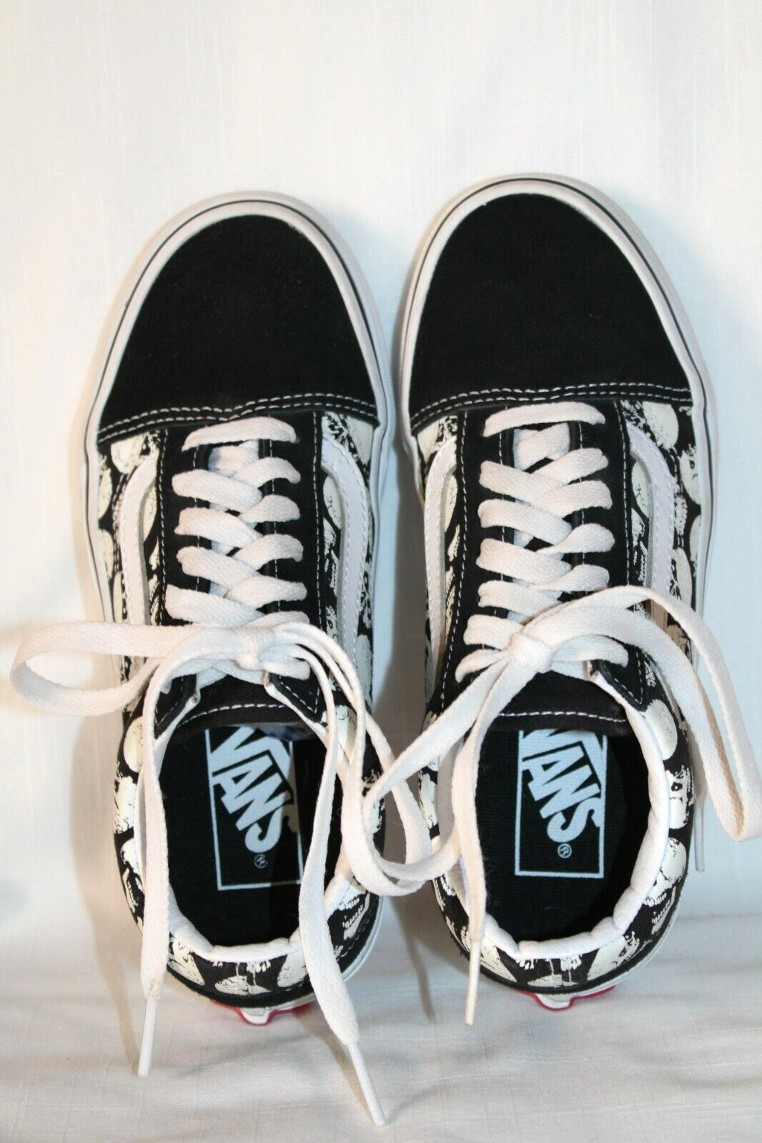 Vans Old Skool Glow Skull Canvas Suede Black White Skate Shoes Women 5 Men 3.5
