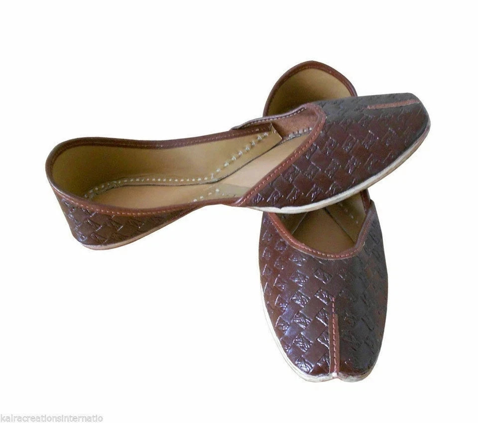 Women Shoes Indian Handmade Leather Punjabi Flip-Flops Brown Jutties US 5.5-6.5