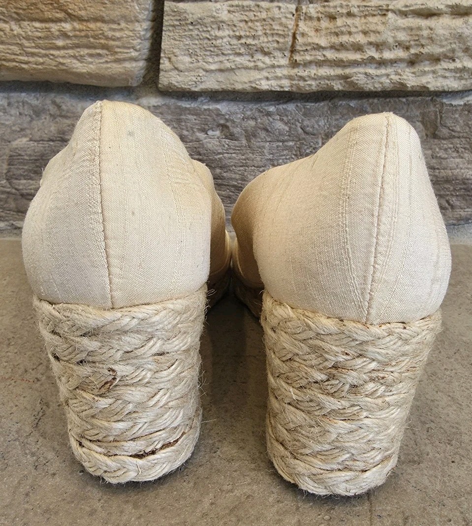 Lauren Ralph Lauren Womens 9 Cecilia Peep-Toe Espadrille Wedge Sandals Cream Tan