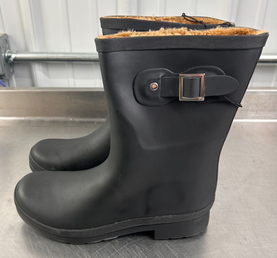 Chooka Delridge Mid Black Waterproof Rain Boots – Faux Fur Lined (Women’s 9)
