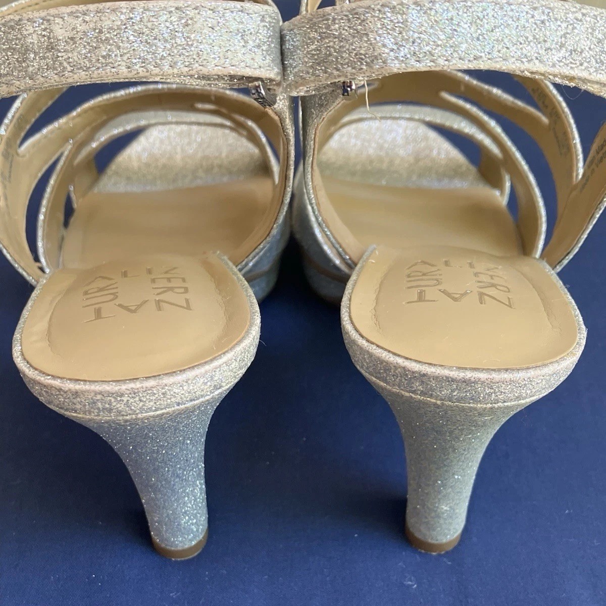 Naturalizer Dianna Silver Sparkle Glitter Strappy Platform Sandals Heels 8.5