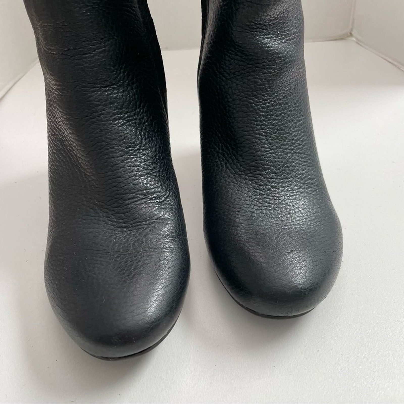 Levity Boots Betty Mid Calf Pebbled Soft Leather Stacked Heeled Pull On Black