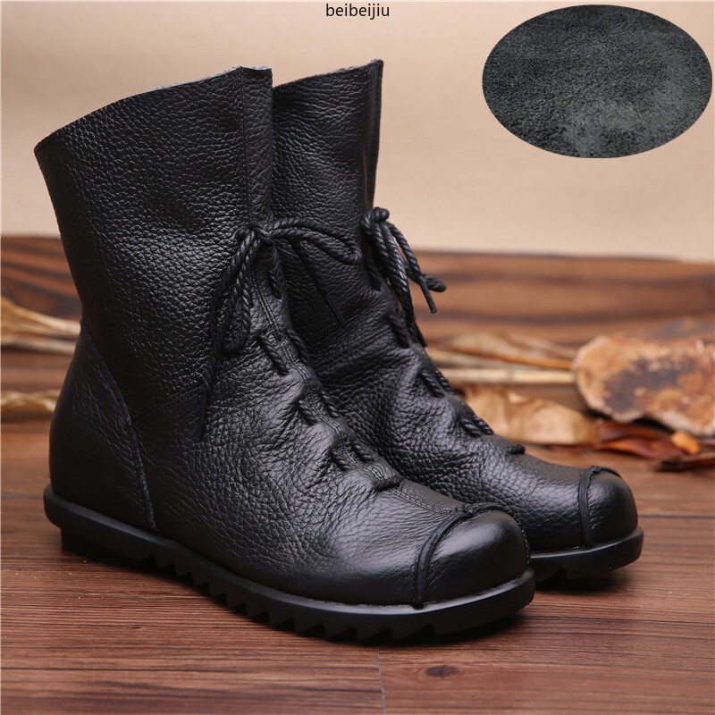 Womens Soft Leather Lace Up Ankle Boots High Top Moccasin Side Zip Comfort Shoes