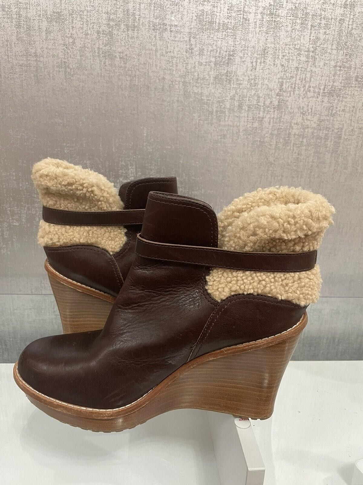 UGG Women’s Anais Brown Shearling Heels Size: 11 (1003879) (A373)