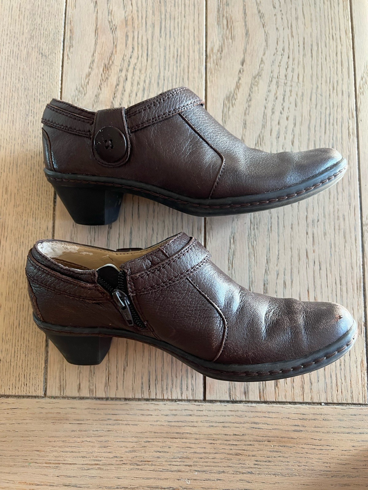 Strictly Comfort Savannah Brown Leather Side Zip Shoes 6.5 Block Heel