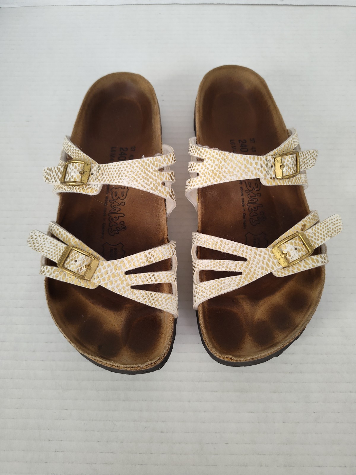Birkenstock Birki’s Granada Sandals Women’s Size 6 White/Gold Slip on Slides