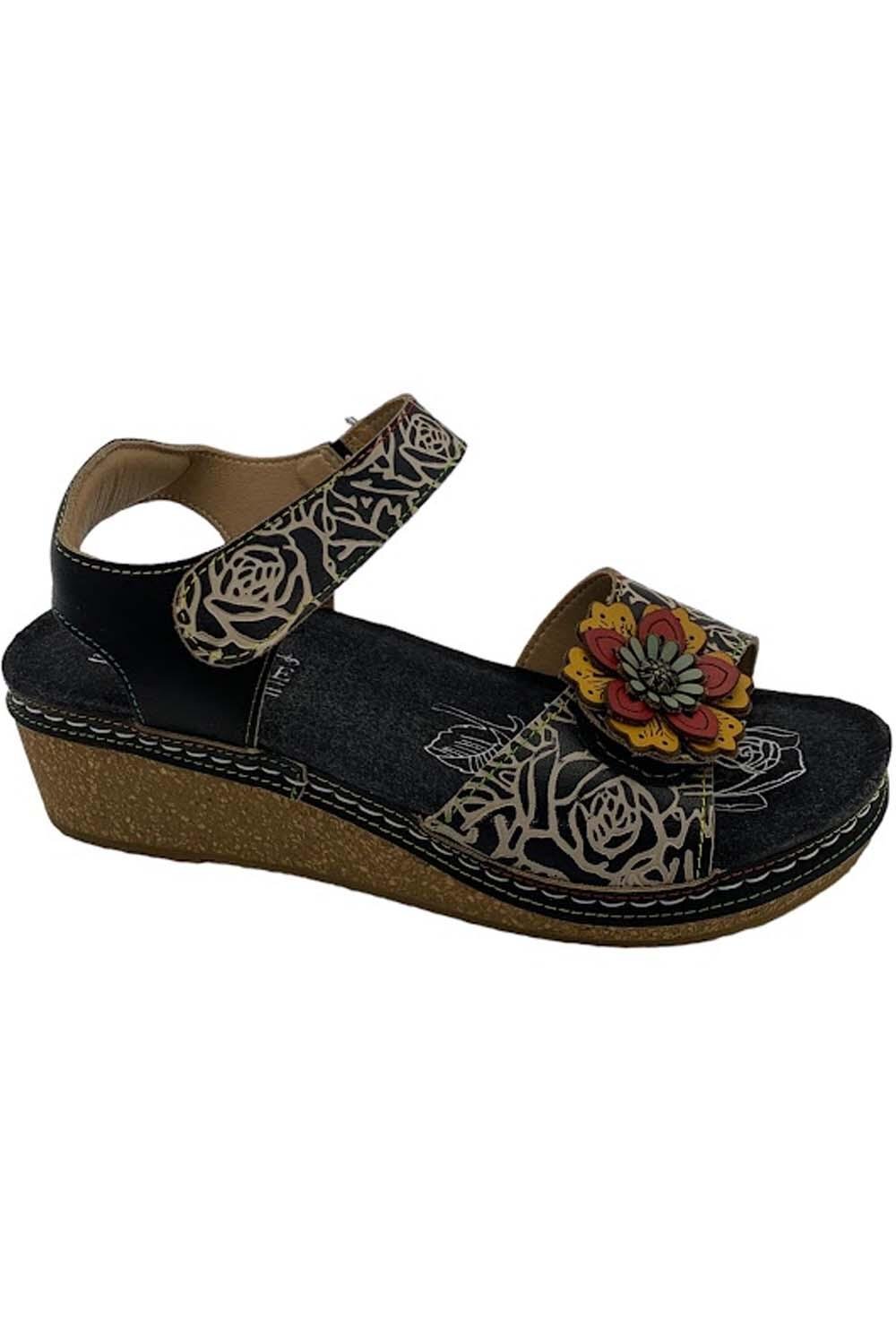 L’Artiste by Spring Step Leather Wedge Sandals Cuteness Black