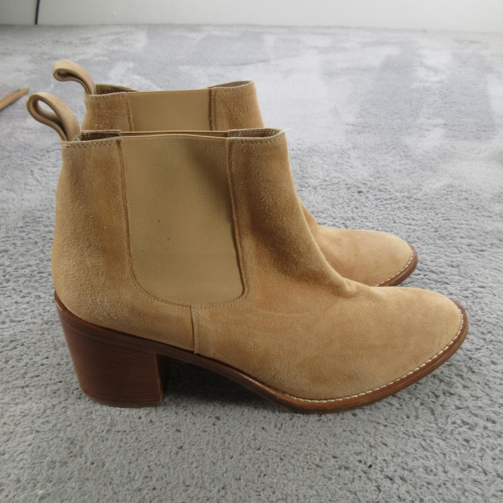 Jenni Kayne Boots Womens Size 10 Beige Suede Chelsea Ankle Block Heel Italy