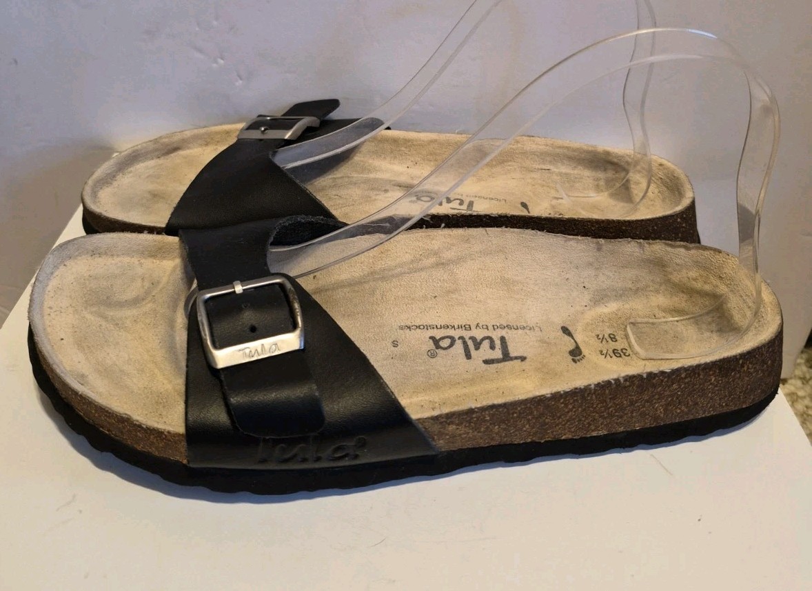 Tula by Birkenstock «Madrid» Black Leather Slide Sandals Sz.US 8.5/39.5 Ret $145