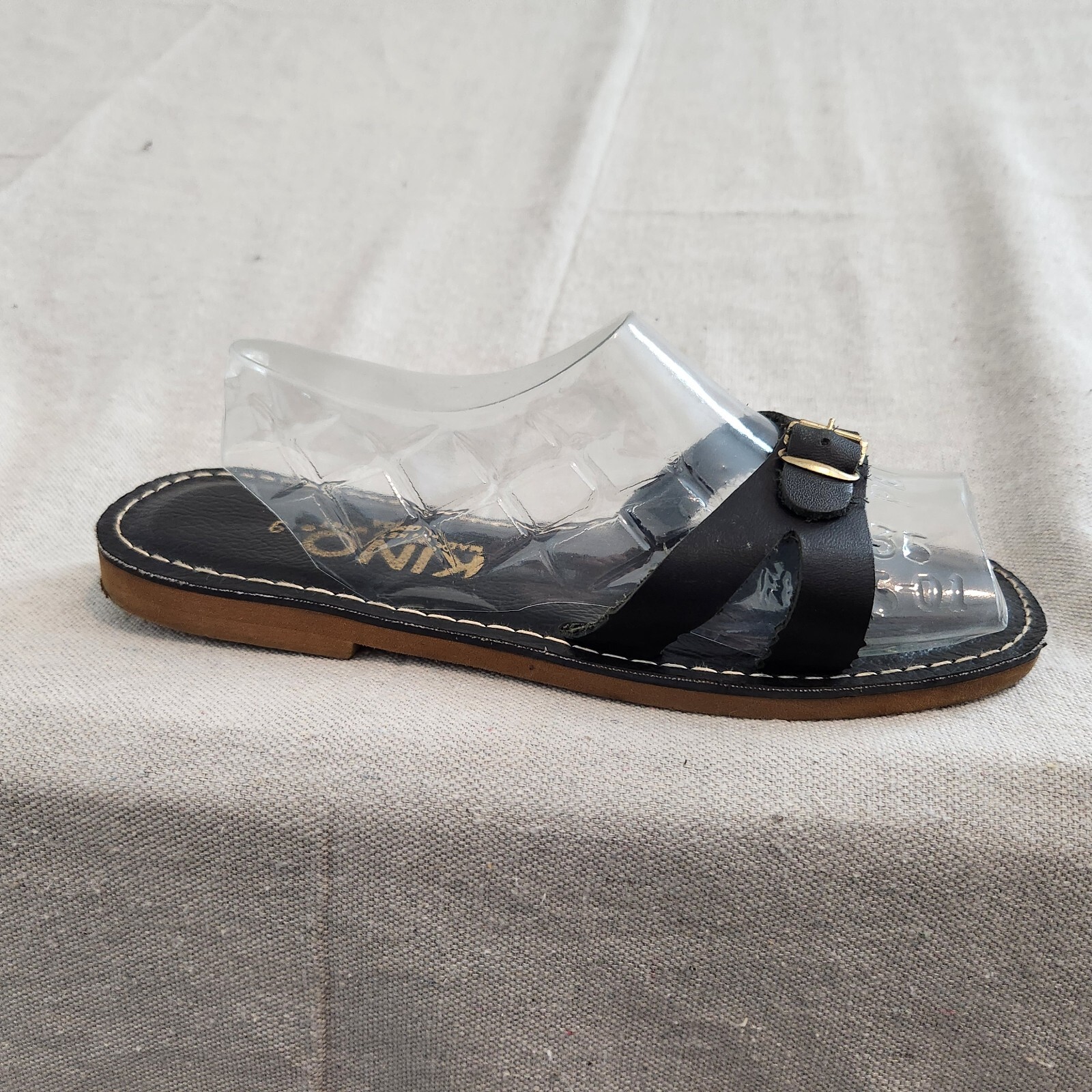 Kino Key West Sandals Womens Size 9 Black Leather Slip on Flat Buckle Open Toe