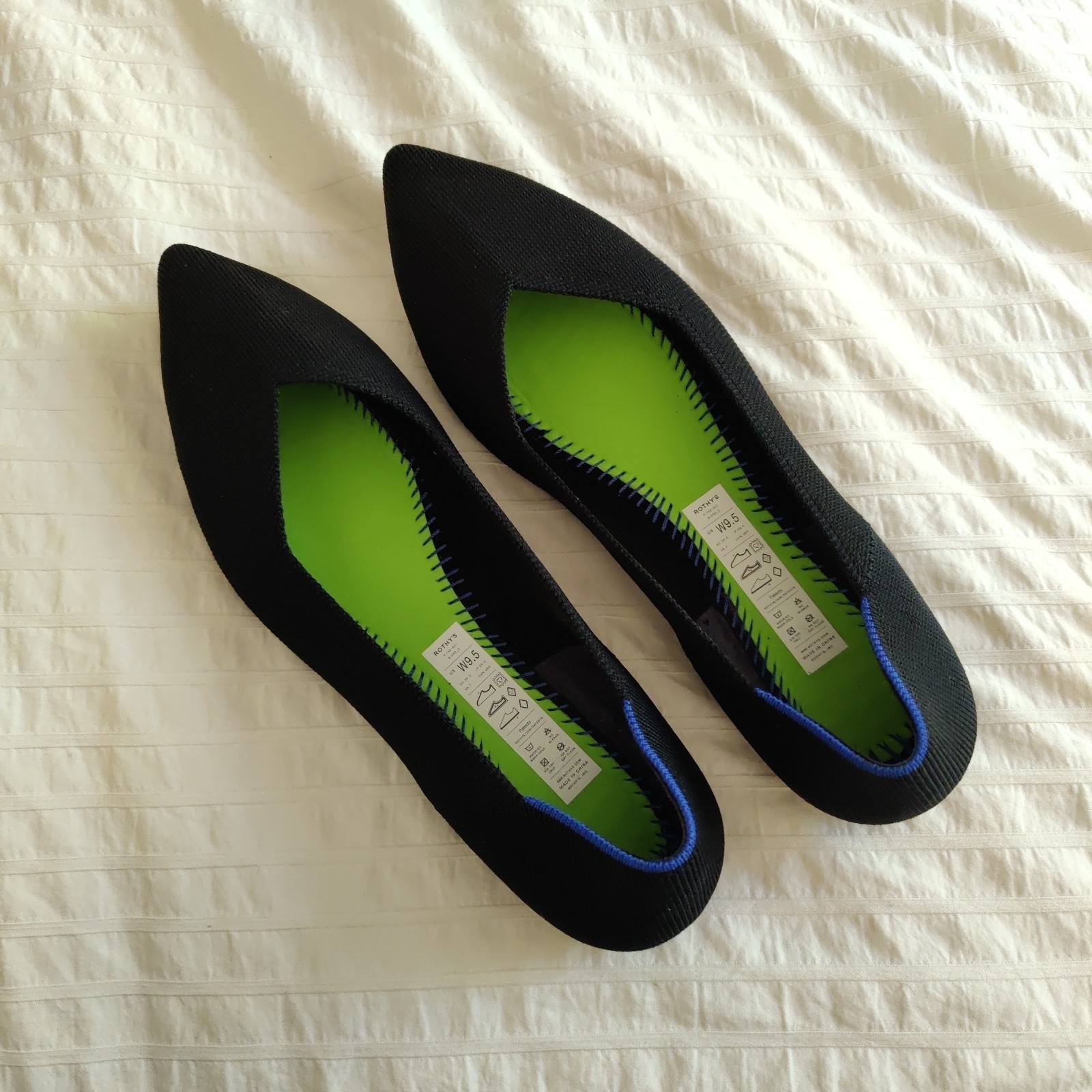 Rothy’s Women’s The Point II Flat Black 9.5 Work Career – Missing Insoles