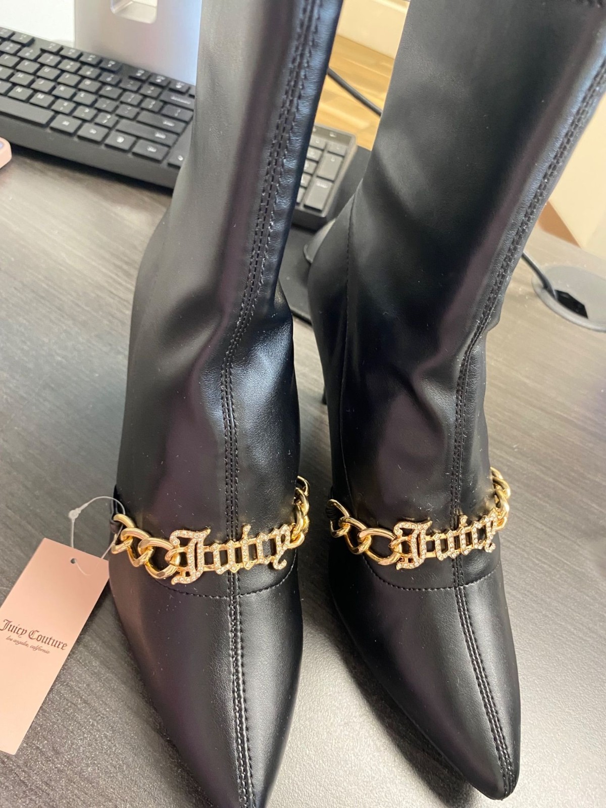 Juicy Couture Womens Pointed Toe Heel Ankle Booties Shoes Black Size 8 Defected