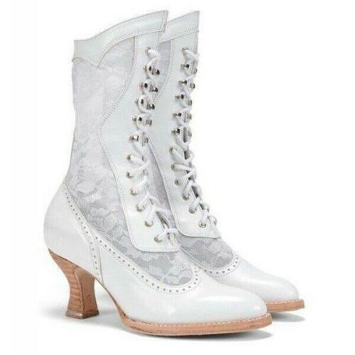 British Mesh Lace Spliced Lace Up Kitten Heel Women’s Casual Shoes Boots Cowboy
